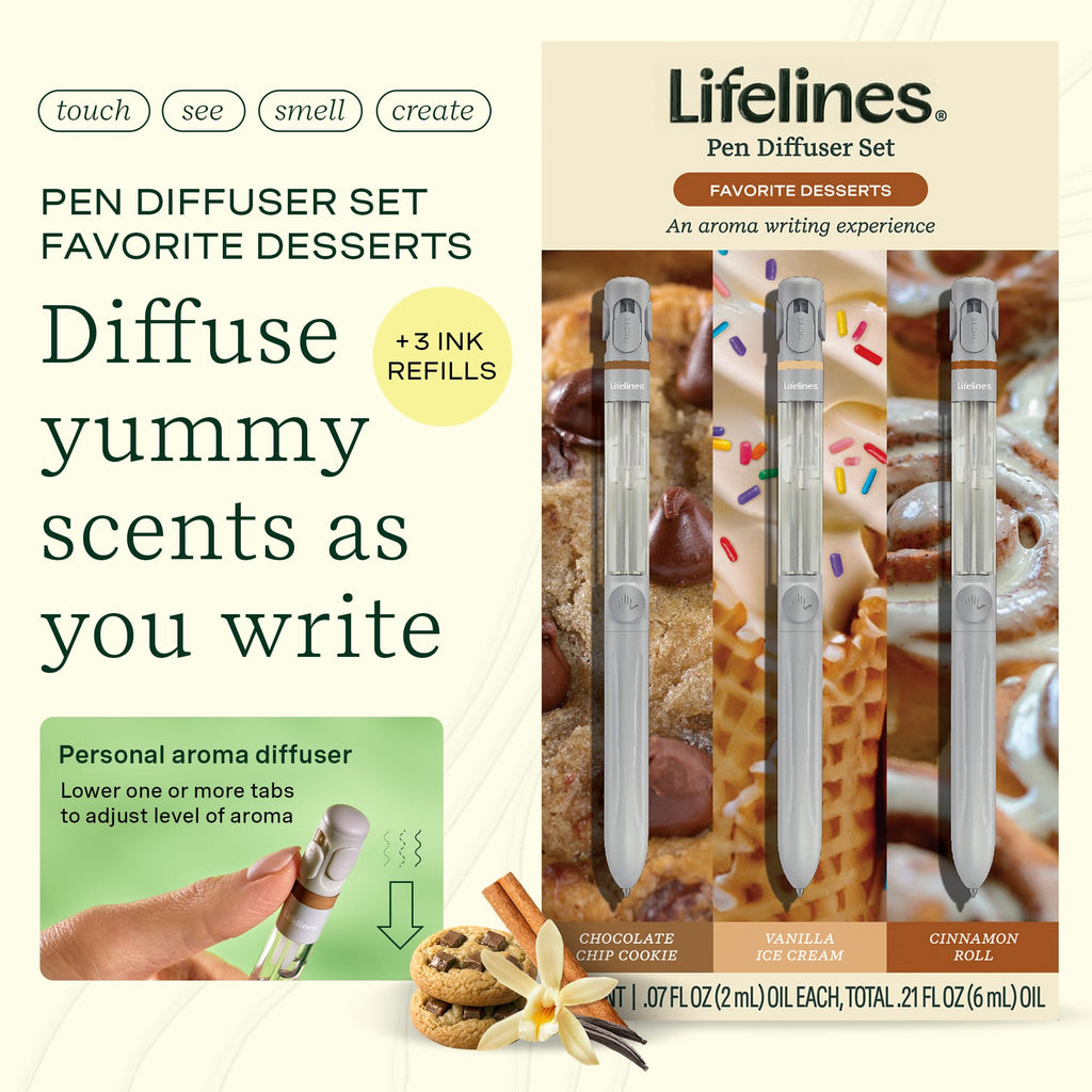 Lifelines Pen Diffuser Set – Favorite Desserts 3-Pack | Aromatherapy Writing Pens