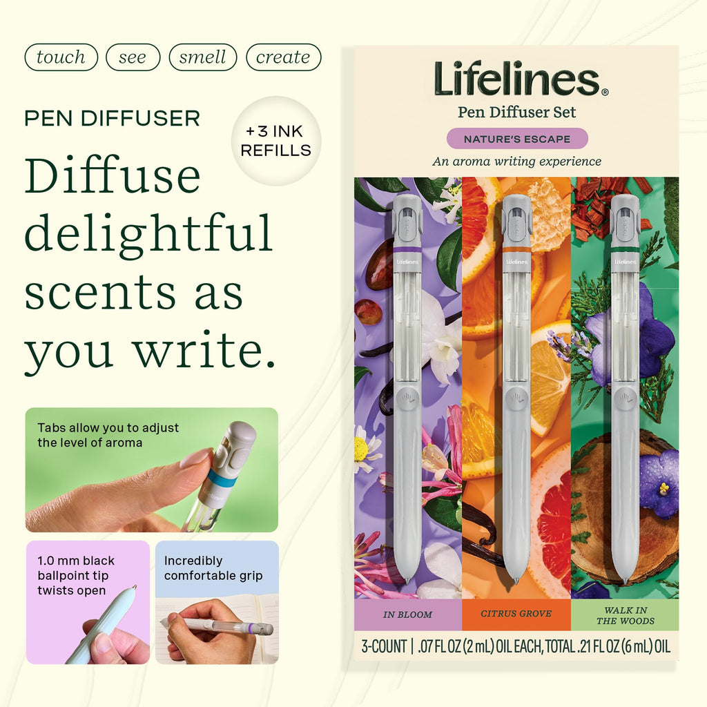 Lifelines Pen Diffuser Set – Nature's Escape 3-Pack | Aromatherapy Pens with Scented Ink Diffusion