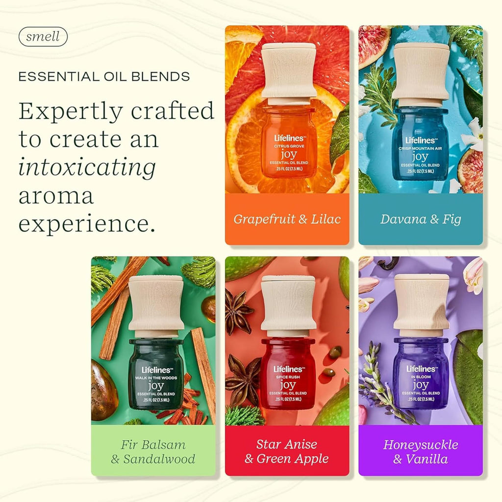 Lifelines Essential Oil Blends, Pure Joy 5-Pack | Aromatherapy Diffuser with Precision Pump