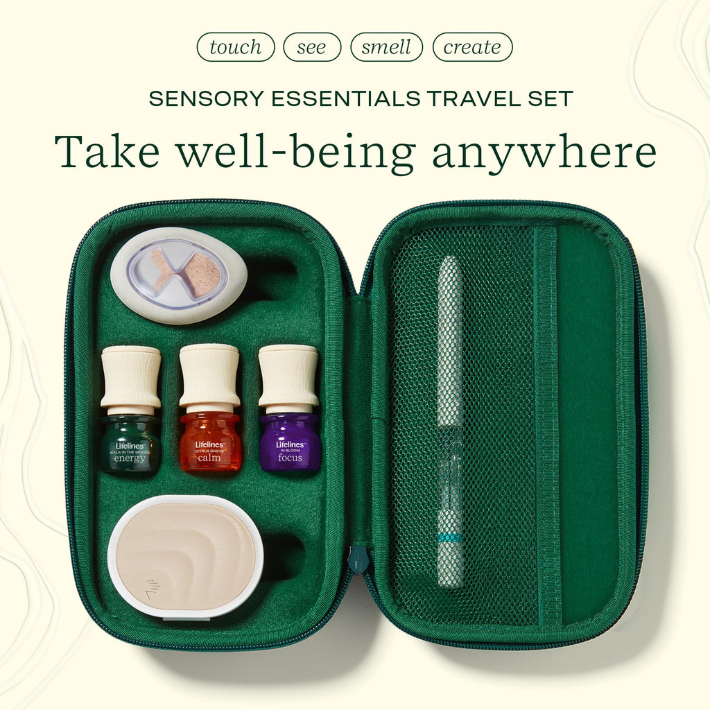 Lifelines Sensory Essentials Travel Set | Portable Diffuser, Fidget Stone & 3 Essential Oil Blends