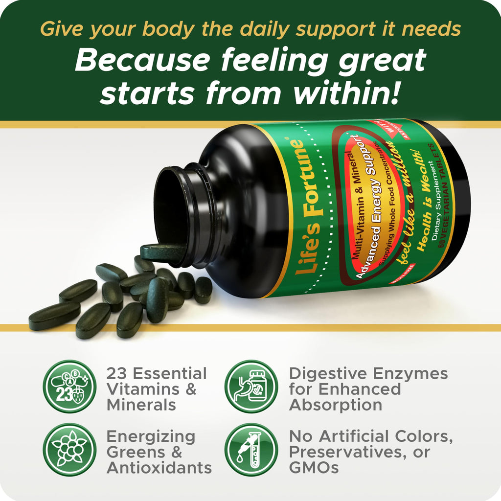 Life's Fortune Multivitamin & Mineral – 60 Tablets | All-Natural Energy & Whole-Food Formula
