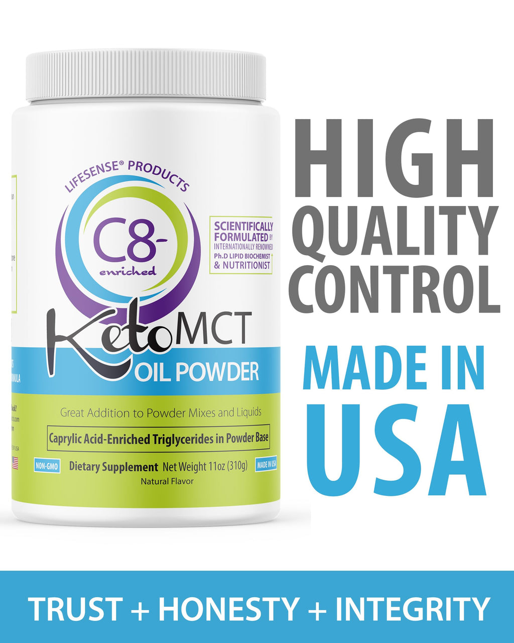 LifeSense C8 MCT Oil Powder Unflavored – Keto-Friendly, Coconut-Sourced | PhD Nutrition USA