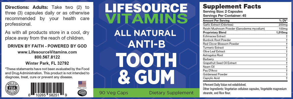 LifeSourceVitamins Tooth & Gum Anti-B Support – 90 Caps – Proprietary Formula | LVs
