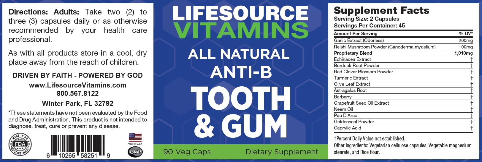 LifeSourceVitamins Tooth & Gum Anti-B Support – 90 Caps – Proprietary Formula | LVs