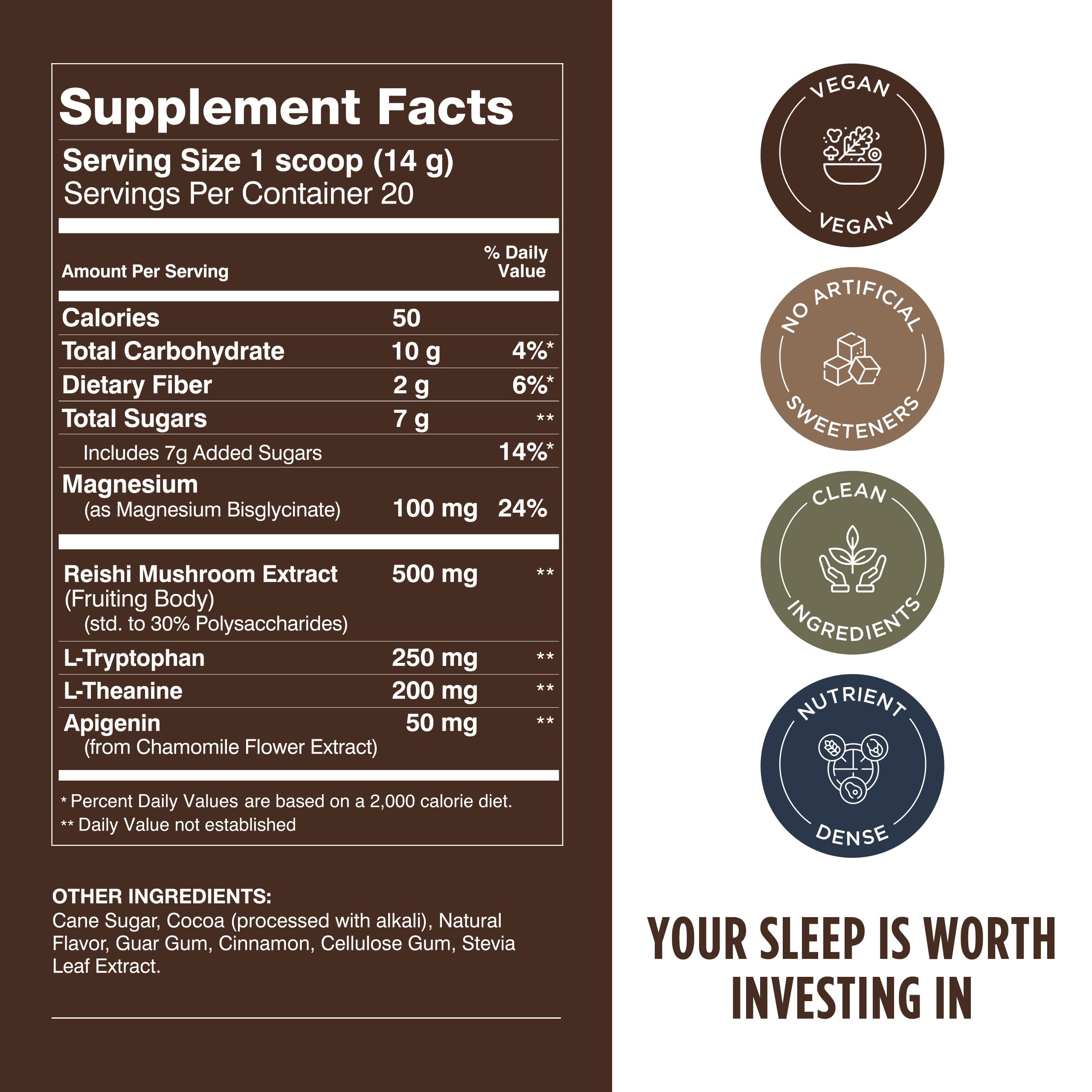 LIFESTACKS Calm Evening Tonic Sleep Powder – Cinnamon-Cocoa Nighttime Drink Mix