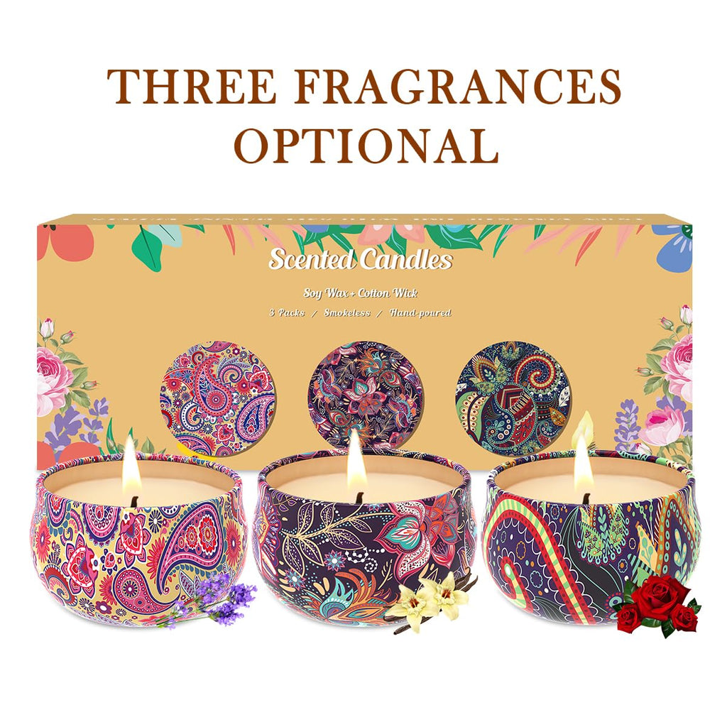 3 Pack Home Scented Candles – Lavender, Vanilla & Rose | 2.5 oz Soy