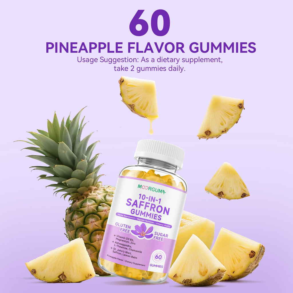Saffron Gummies for Adults – 60 Count, 10-in-1 Cortisol Support