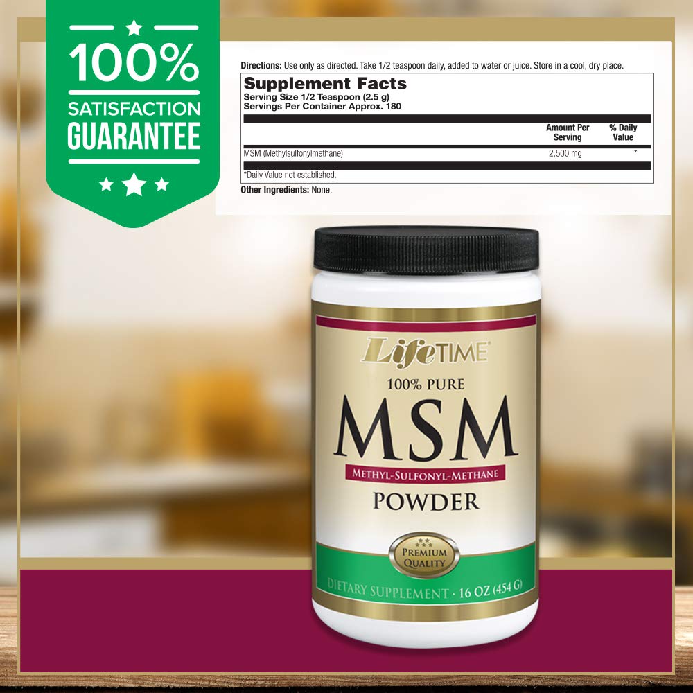 LIFETIME 100% Pure MSM (Methylsulfonylmethane) Powder | Supports Healthy Joints & Skin | 2500 mg Per Serving | 16 oz, 180 Servings