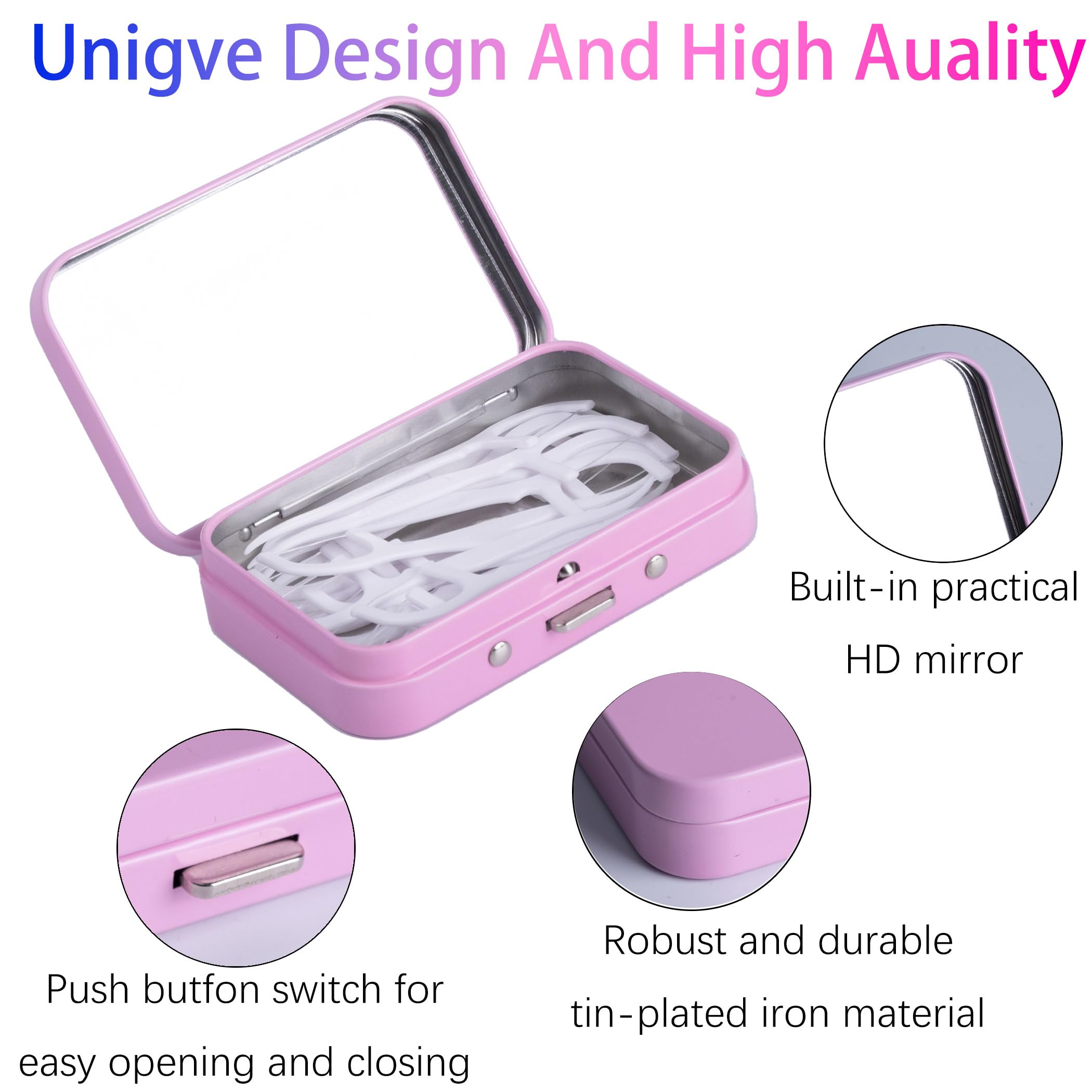 LIGHUFEIC 2-Pack Dental Floss Portable Case with Mirror – Refillable Floss Pick Holder, Travel Pink