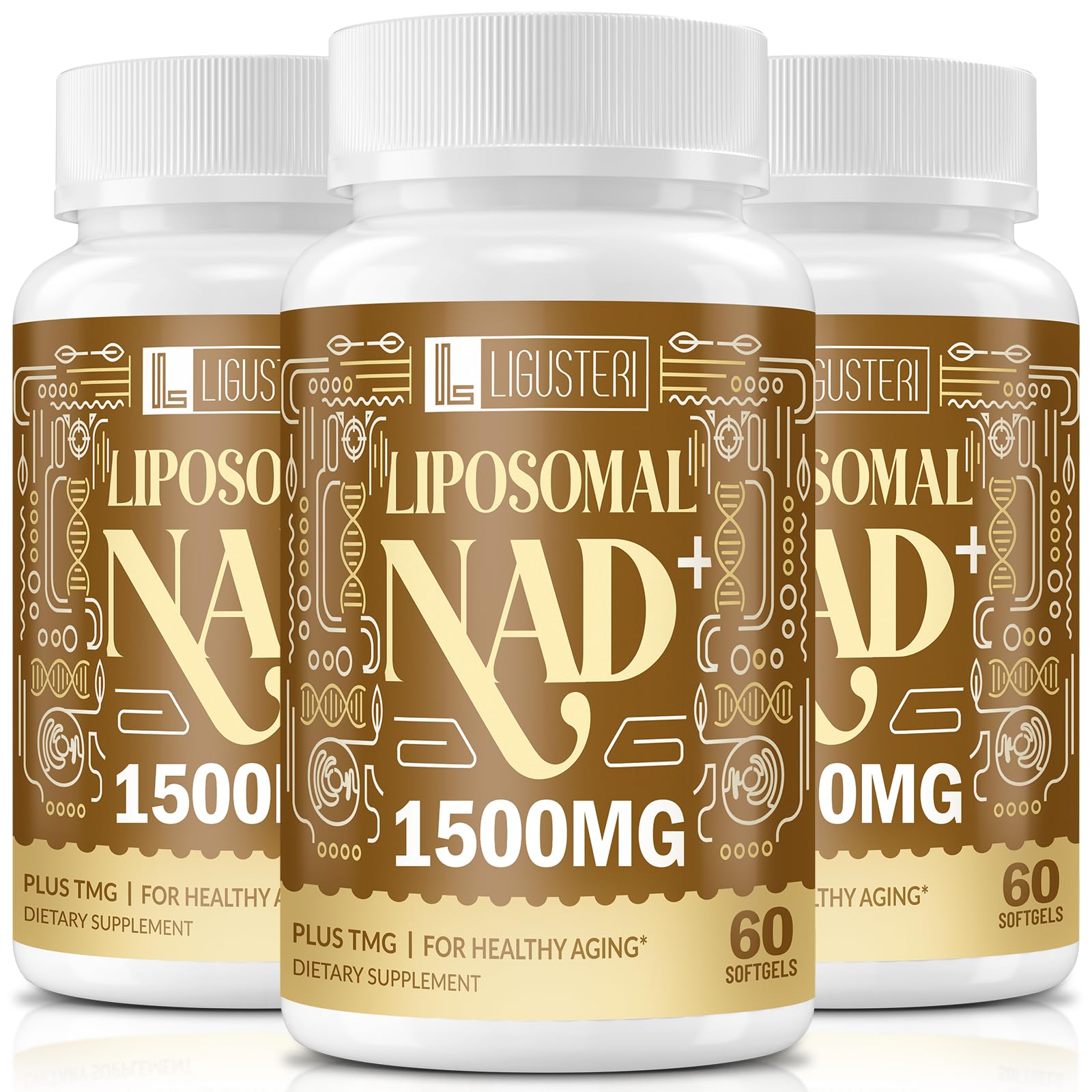 LIGUSTERI Liposomal NAD+ 1500 mg | NAD+ Supplement with TMG for Energy, Longevity & Brain Health | 180 Softgels