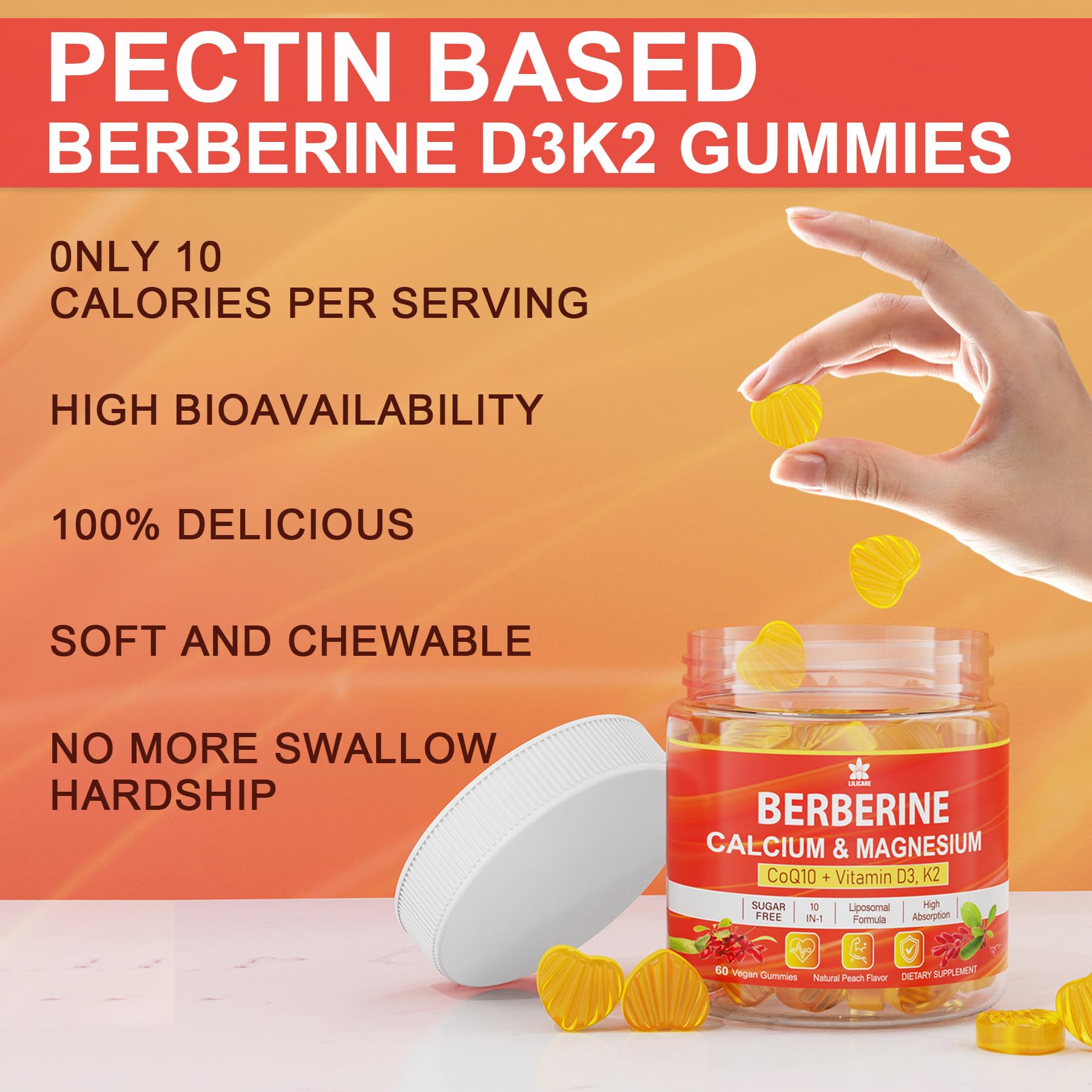 LILICARE Berberine Gummies – Sugar Free with Liposomal Berberine, Magnesium, Calcium, AMPK Activator – Pack of 2