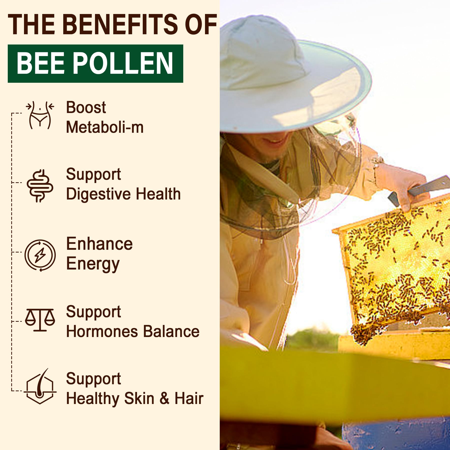 LILICARE Digestive Health & Weight Bee Pollen Organic 1000mg, w/Probiotics, Prebiotics & Turmeric, Bee Pollen Gummies Rich in B-Vitamin, Antioxidants, Amino Acids, for Digestive, Weight & Energy