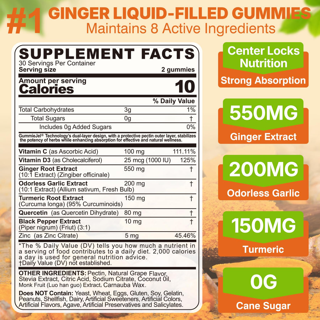 LILICARE Ginger Chews Gummies - Nausea & Digestive Support (60-count, Sugar Free)