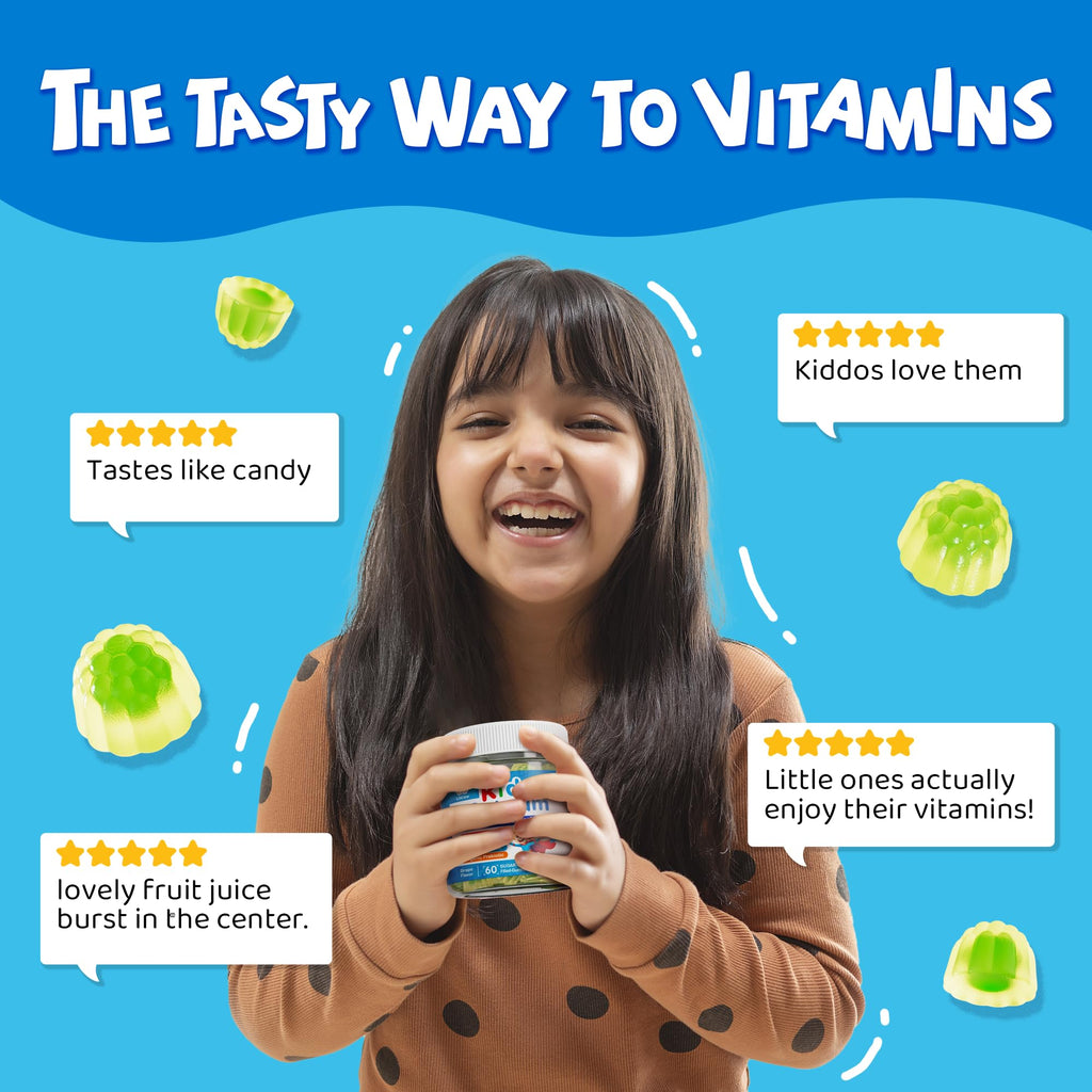 Lilicare Kids Calcium Gummies with Vitamin D3 K2, Magnesium & Zinc | Sugar-Free Algae Calcium | 60 Chewables