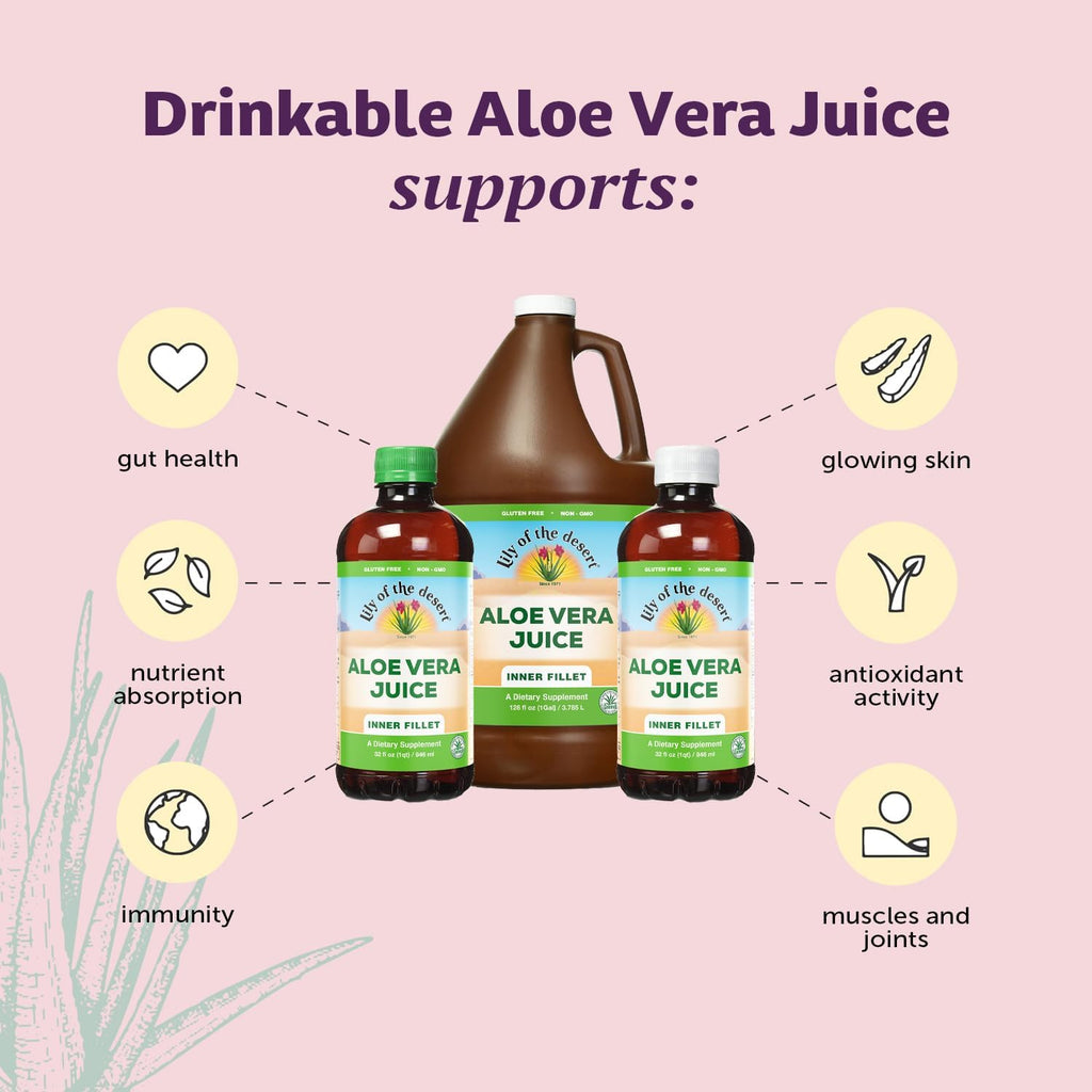 Lily of the Desert Aloe Vera Juice - Inner Fillet, Organic Aloe, Digestive Enzymes, 128 Fl Oz