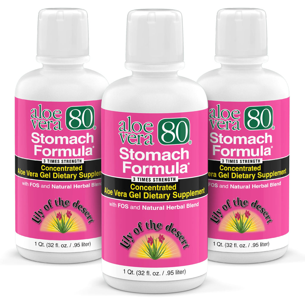 Lily Of The Desert Aloe Vera 80 Stomach Formula – 32 Oz Pack of 3 | Aloe Vera Juice with Slippery Elm, Chamomile, Peppermint & Ginger for Gut Health