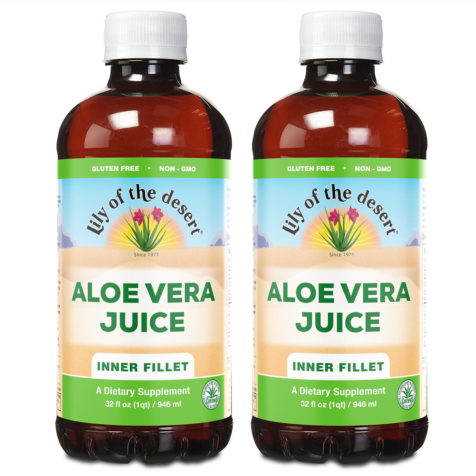 Lily Of The Desert Organic Aloe Vera Juice 2-Pack – Inner Fillet, Gut Health & Digestive Support, 32 Fl Oz Ea