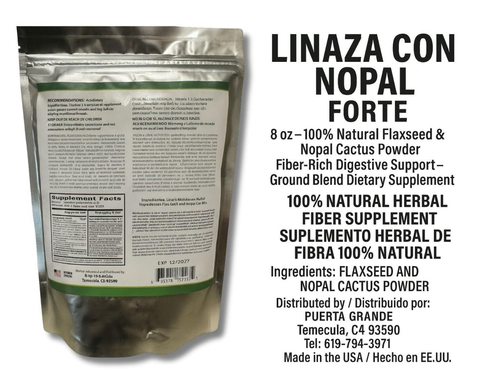Linaza con Nopal Forte – 8 oz – 100% Natural Flaxseed & Nopal Cactus Powder – Fiber-Rich Digestive Support – Ground Blend Dietary Supplement – Vegan & Non-GMO (Pack of 2)
