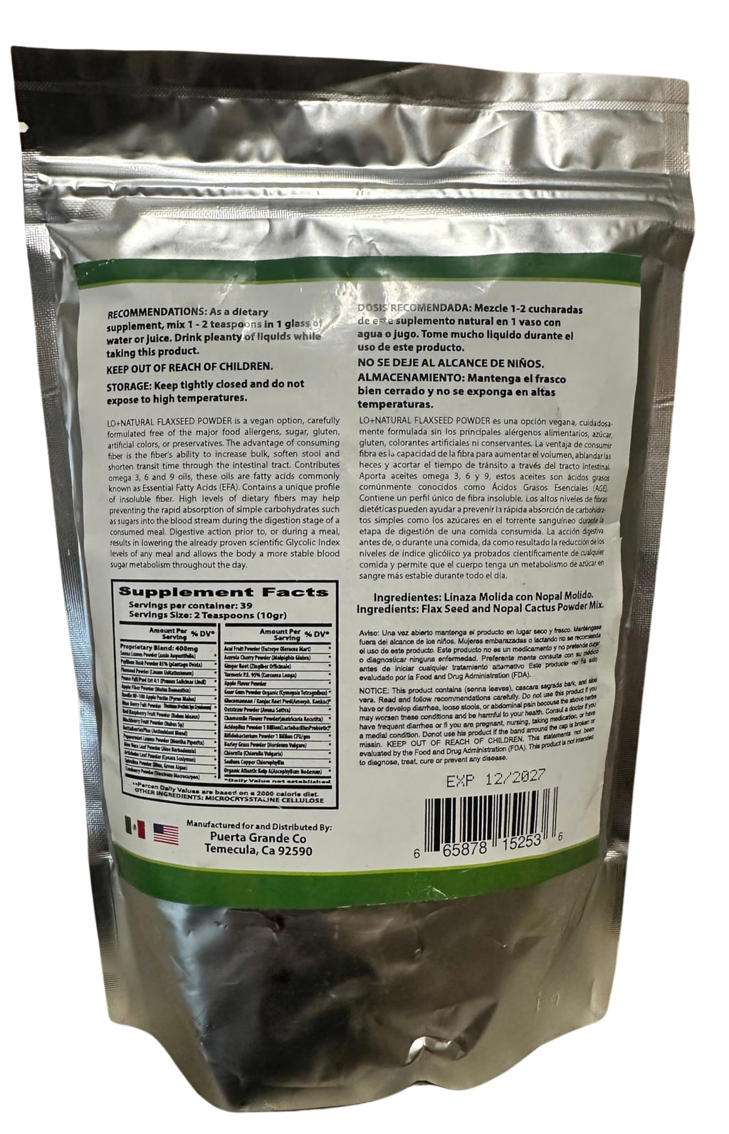 Linaza with Nopal Forte – 8 oz – 100% Natural Flaxseed & Nopal Cactus Powder – Fiber-Rich Digestive Support – Ground Blend Dietary Supplement – Vegan & Non-GMO