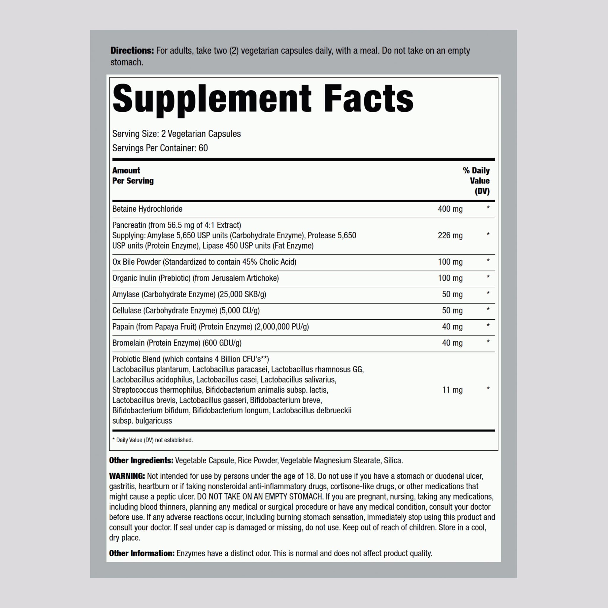 Lindberg Complete Digestant Multi-Enzyme Formula with Pancreatin & Betain Hydrochloride, 120 Capsules