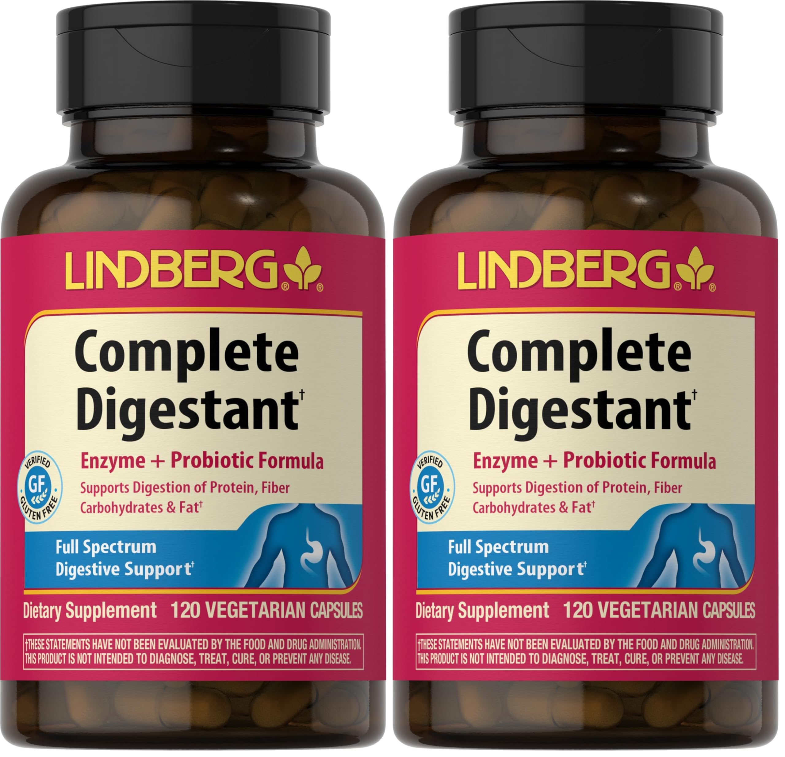 Lindberg Complete Digestant – Multi-Enzyme Formula with Pancreatin & Betaine HCl – 120 Capsules (Pack of 2)