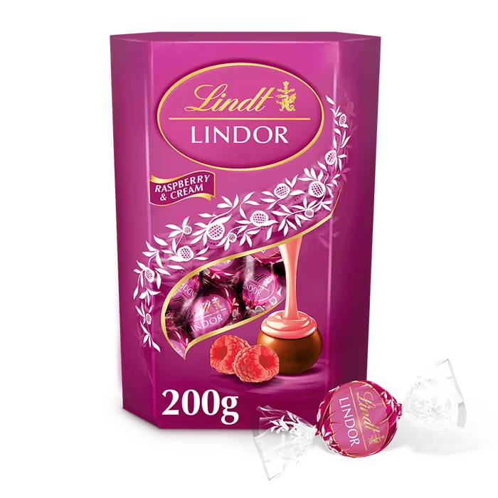 8 x Lindt Lindor Raspberry & Cream Box Cornet - 200GM