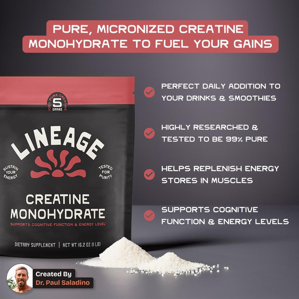 Lineage Provisions Micronized Creatine Monohydrate with Sea Salt – Micronized Creatine Powder for Training & Performance | 90 Servings