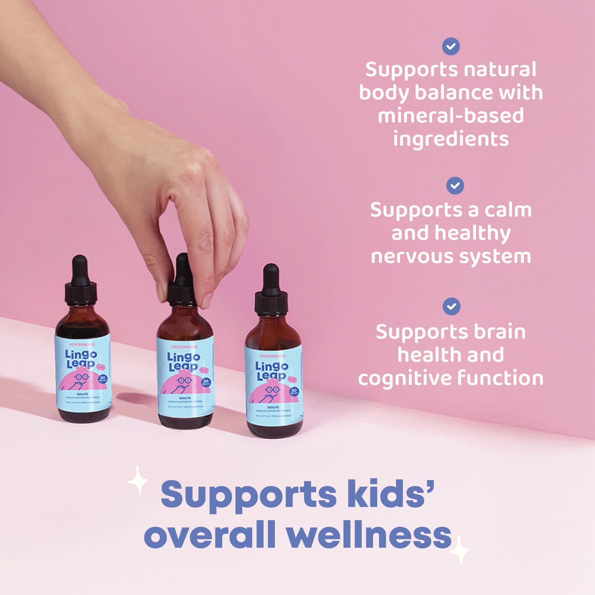 JoySpring LingoLeap: Liquid Kids Formula with Zeolite Clinoptilolite, Methylated B12 & Vitamin D3 | Ages 3+ | 1 fl oz