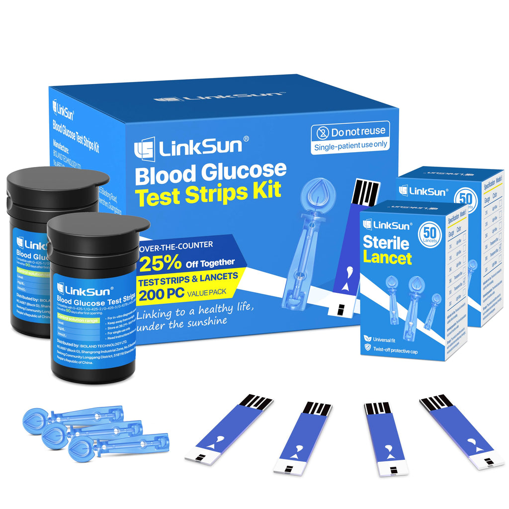 LinkSun 100 Test Strips + 100 Lancets Kit for G-425/G-427B Glucose Meters