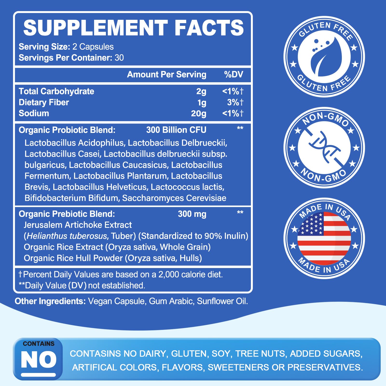 Linkvibe Probiotic 300 Billion CFU - 12 Strains with Organic Prebiotics for Digestive Health
