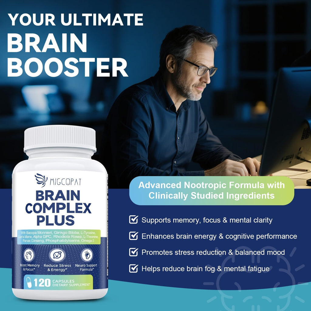 Brain Supplements for Memory & Focus – Nootropic with Bacopa Monnieri, Lion's Mane, Alpha GPC & Ginkgo (120 Caps)