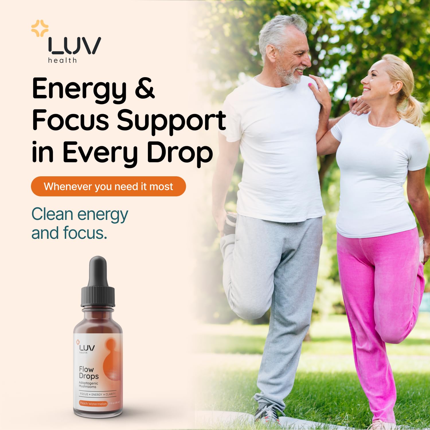 LUV health Flow Drops – Energy, Focus & Immune Support | Adaptogenic Mushrooms (Vegan, Made in USA)