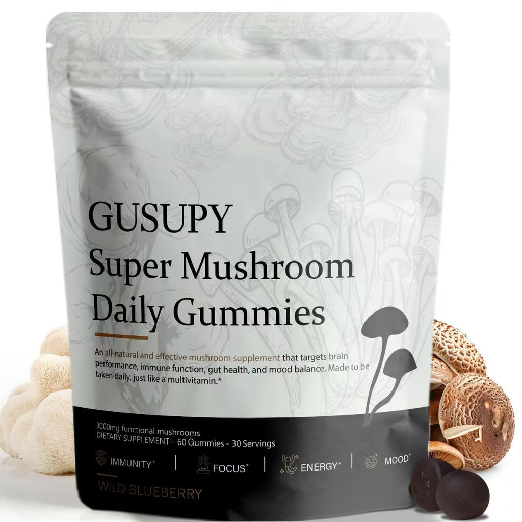 Lions Mane Mushroom Gummies - 12-Mushroom Brain Support, Blueberry, 60 Gummies