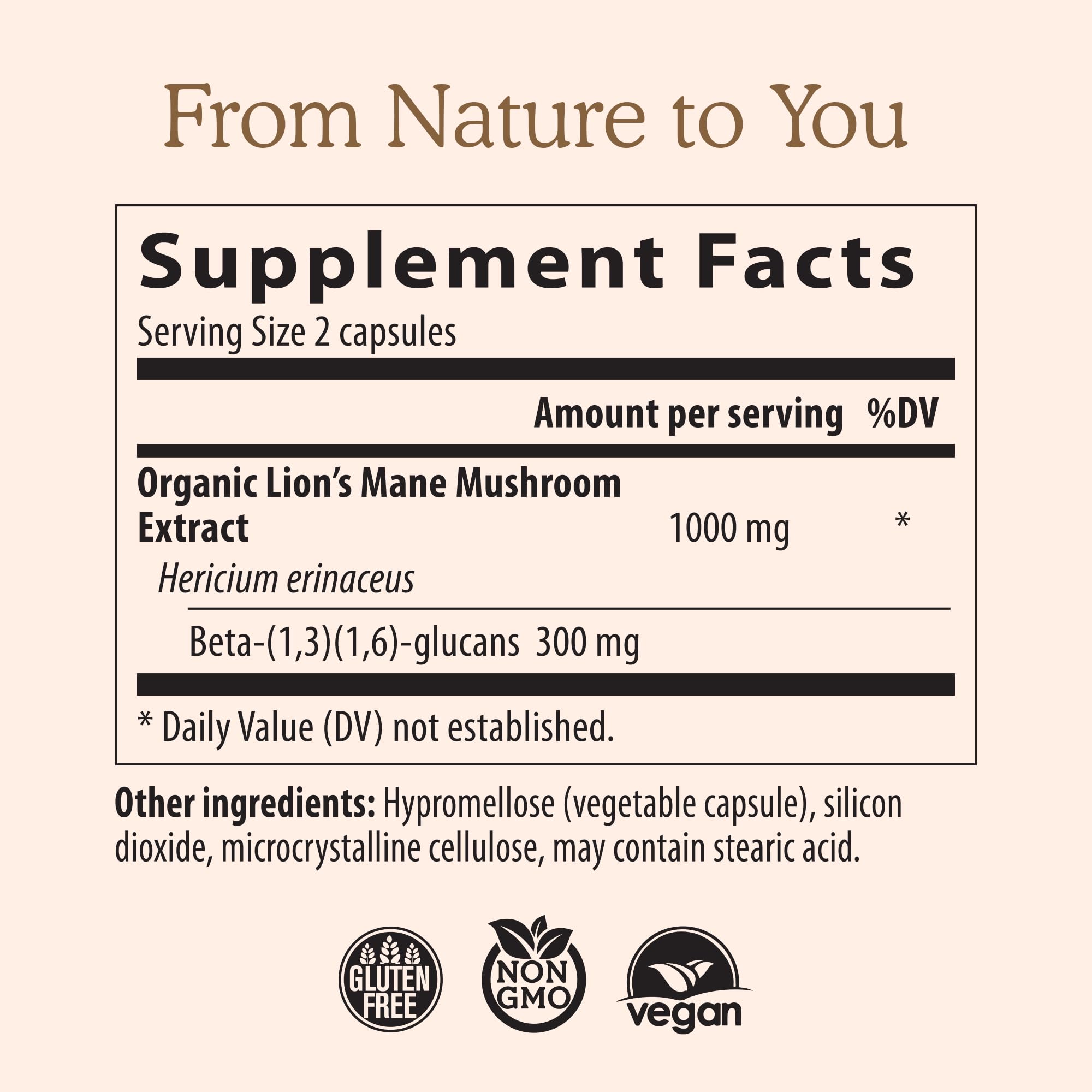 Real Mushrooms Lion’s Mane Supplement Capsules - Organic, Vegan, 300 ct, Beta-Glucan Rich