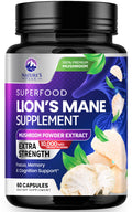 Lions Mane Mushroom Capsules 10,000mg – Memory & Focus Support | Vegan | USA Bottled | 60 Count