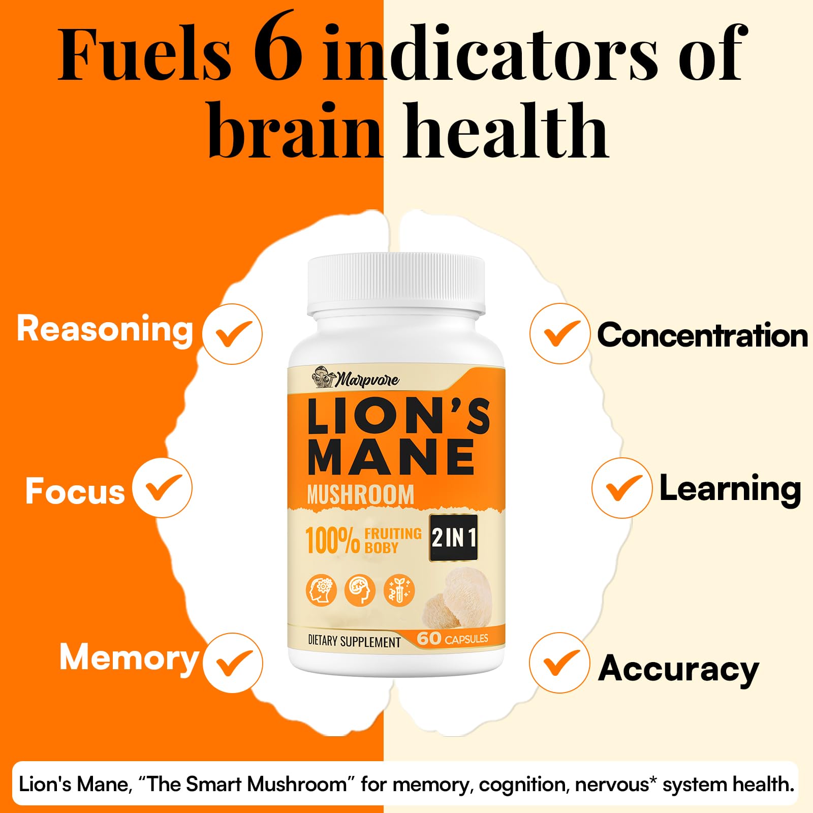 50X Strength Lions Mane 1400mg | Memory & Focus Brain Supplement - 60 Capsules