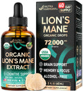 Lions Mane Liquid - USDA Organic Lion's Mane Supplement for Brain Support, Memory & Focus – 72,000 mg / Bottle, 2 fl oz