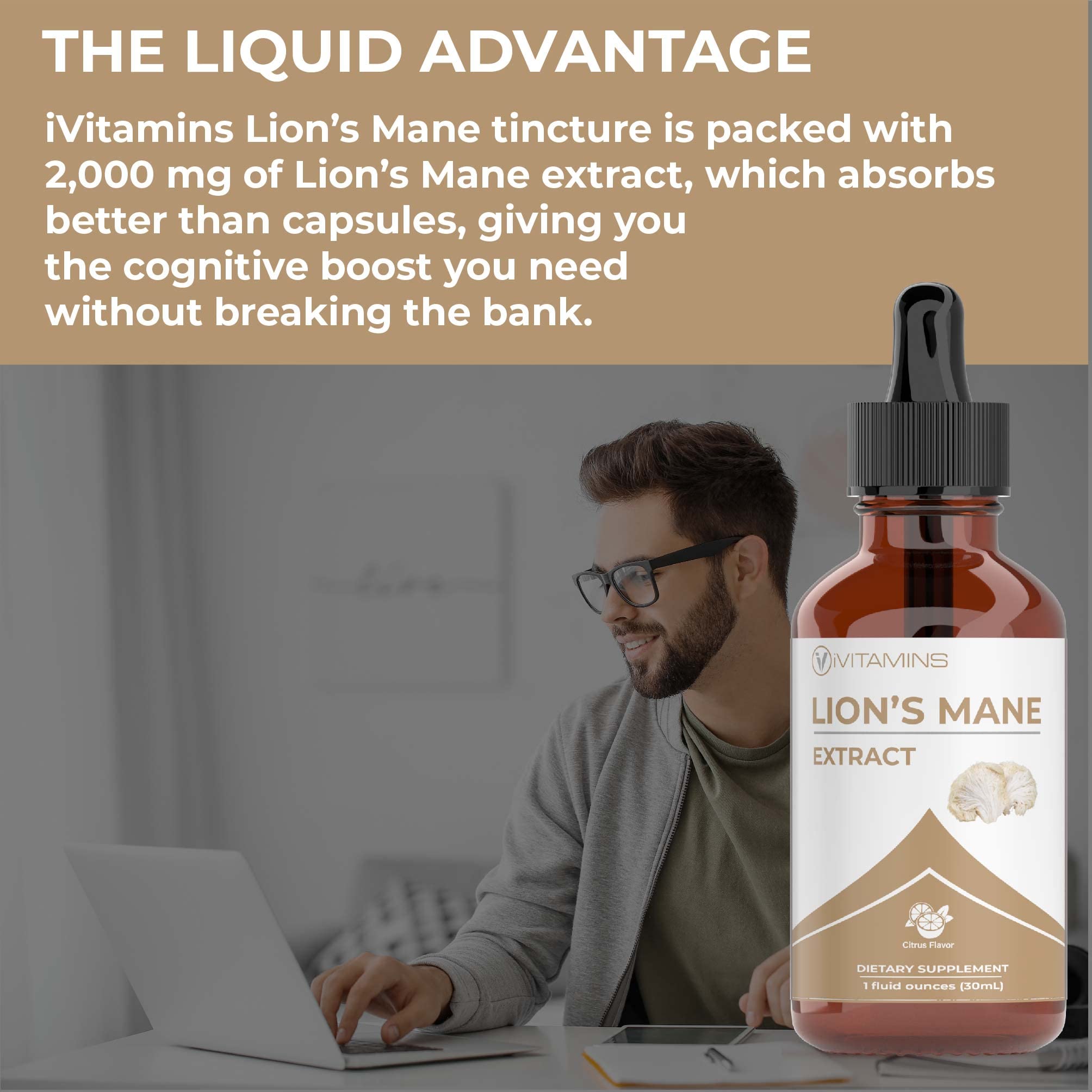 Lions Mane Liquid Tincture – Memory, Focus & Clarity (2 Pack) | iVitamins