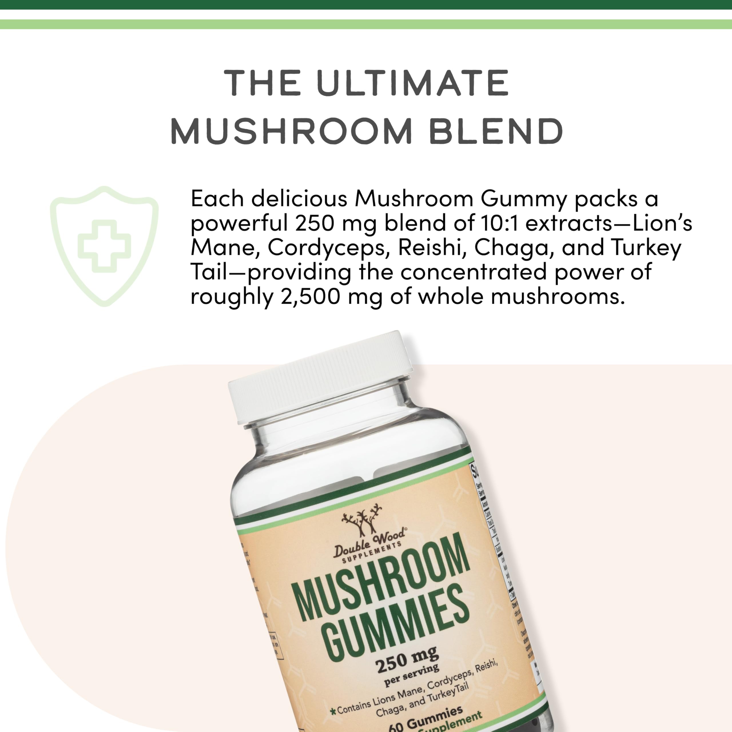 Double Wood Mushroom Gummies 60-Count – 2,500mg Immune Support