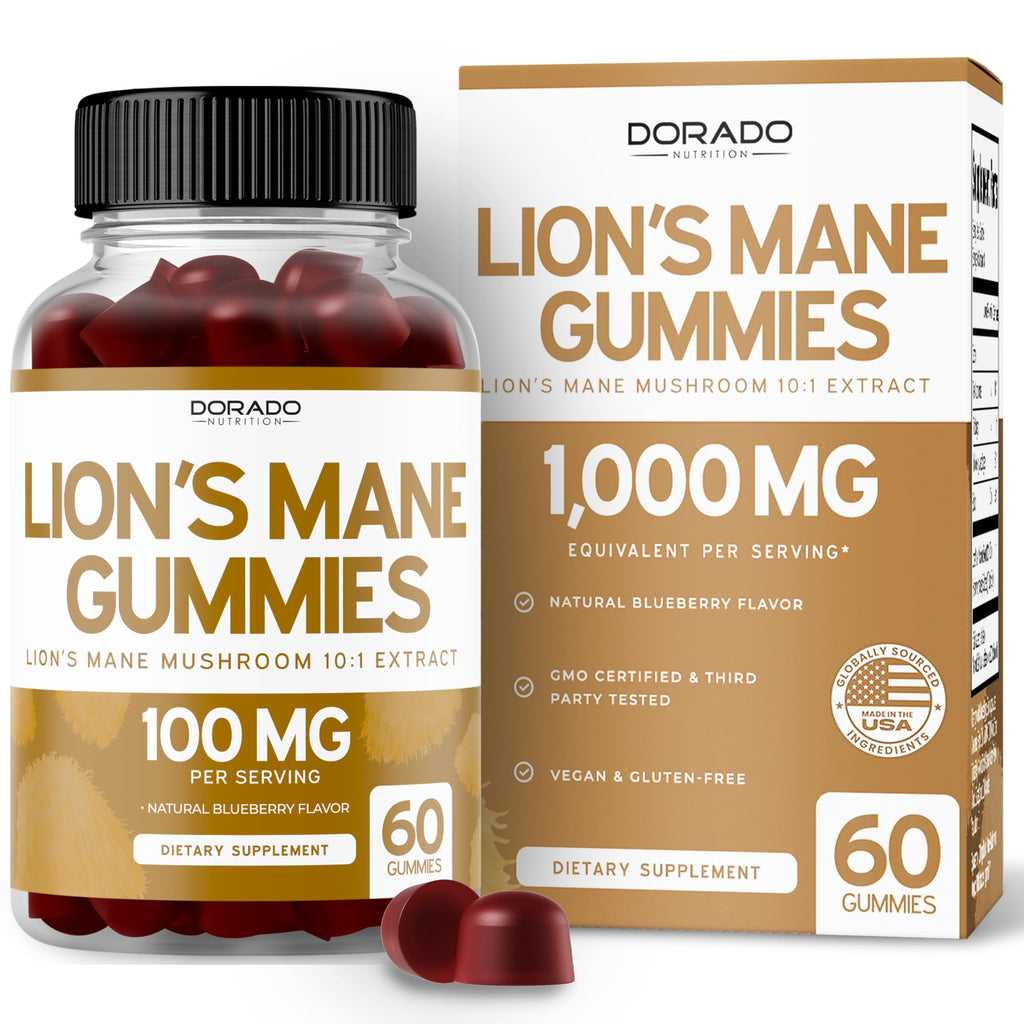 Lions Mane Gummies 60 Count – Blueberry Flavor, Brain Support, USA Made