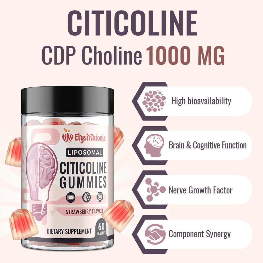 Citicoline CDP Choline Supplement for Memory & Focus | Lion's Mane 1000mg + 500mg per Serving (120 Count)