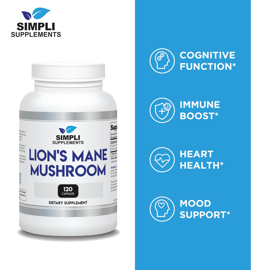 Lion's Mane Mushroom Capsules | Organic Lions Mane for Cognitive Function & Immune Support | 120 Capsules (2-Month Supply) | Vegan