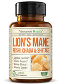Lions Mane Capsule Supplement - Focus, Mood & Immune Support (60 Vegan Capsules) - Non-GMO