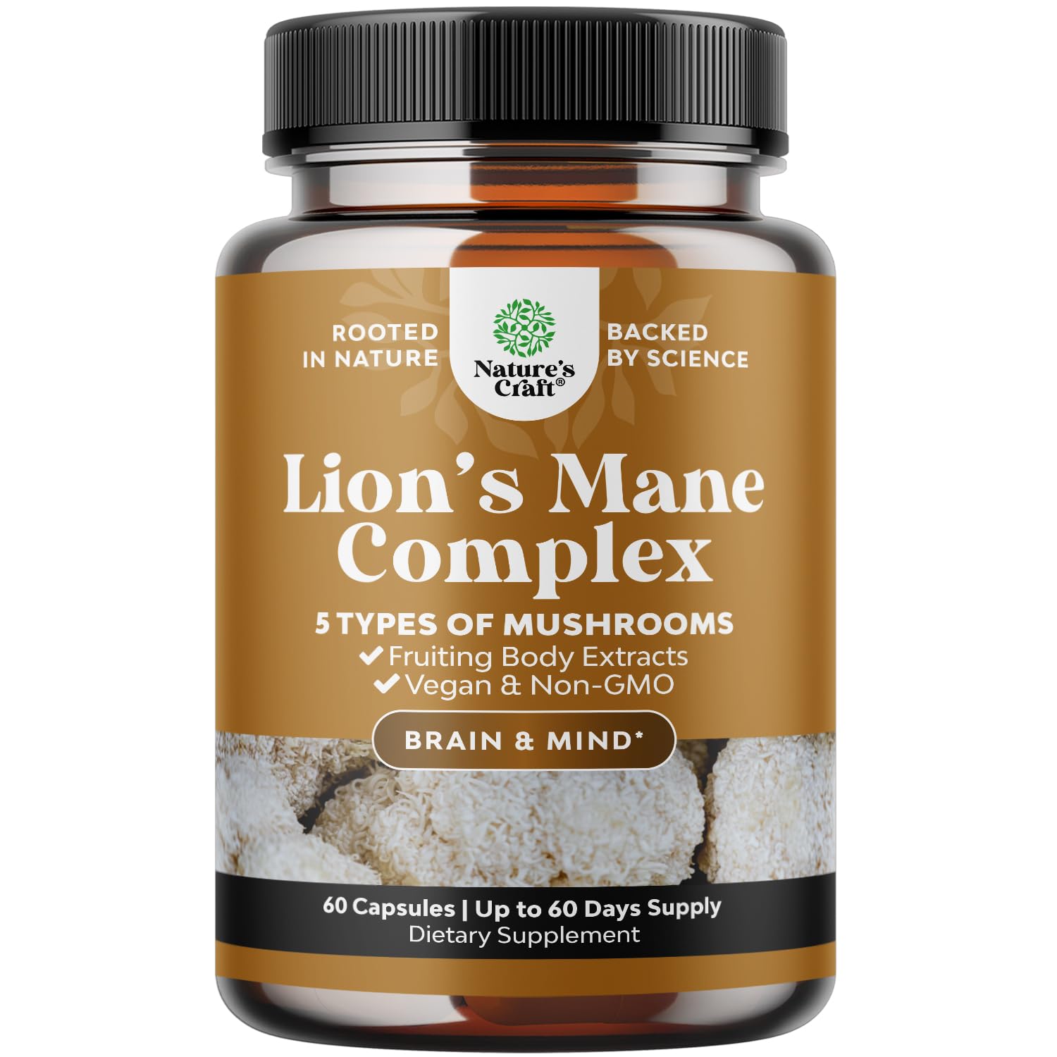Advanced Lion's Mane Mushroom Supplement with Reishi, Chaga, Maitake & Shiitake – Brain Health, Memory & Focus - 60 Caps