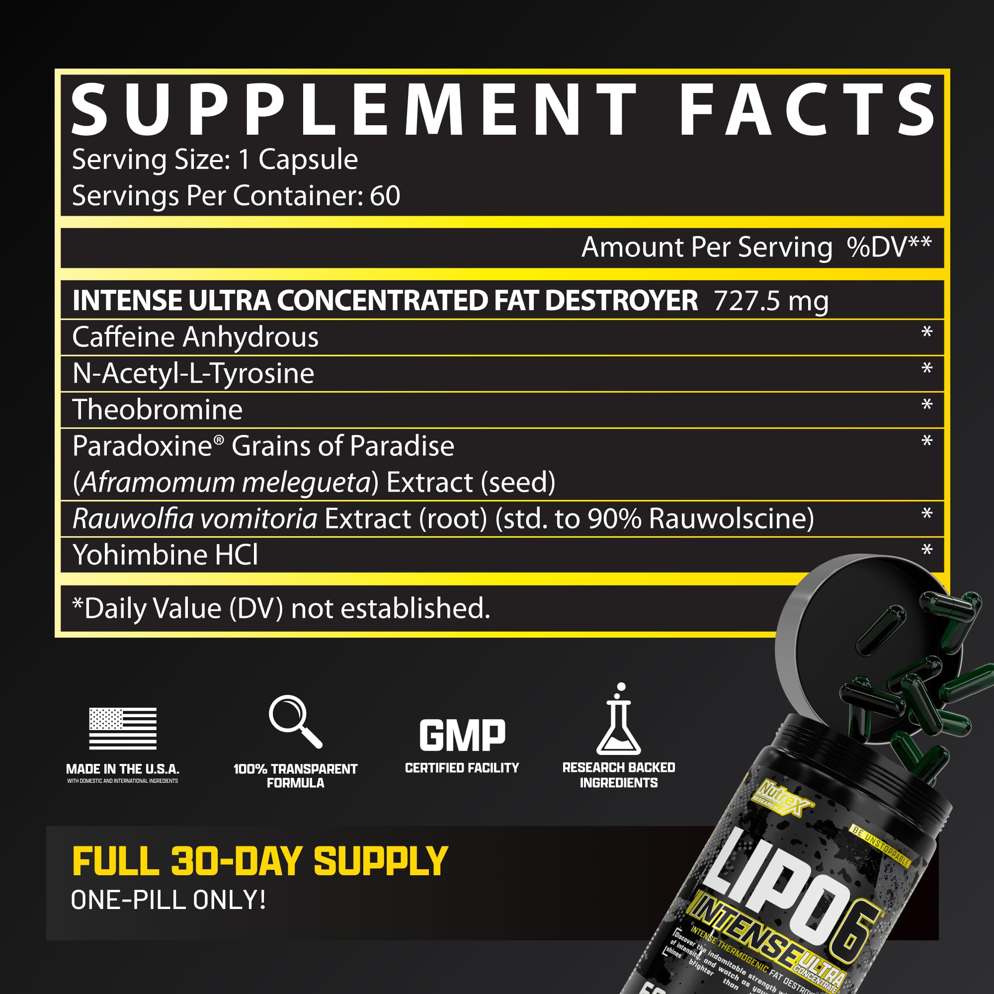 Nutrex Lipo-6 Black Intense Thermogenic Fat Burner for Men & Women | 60 Diet Pills
