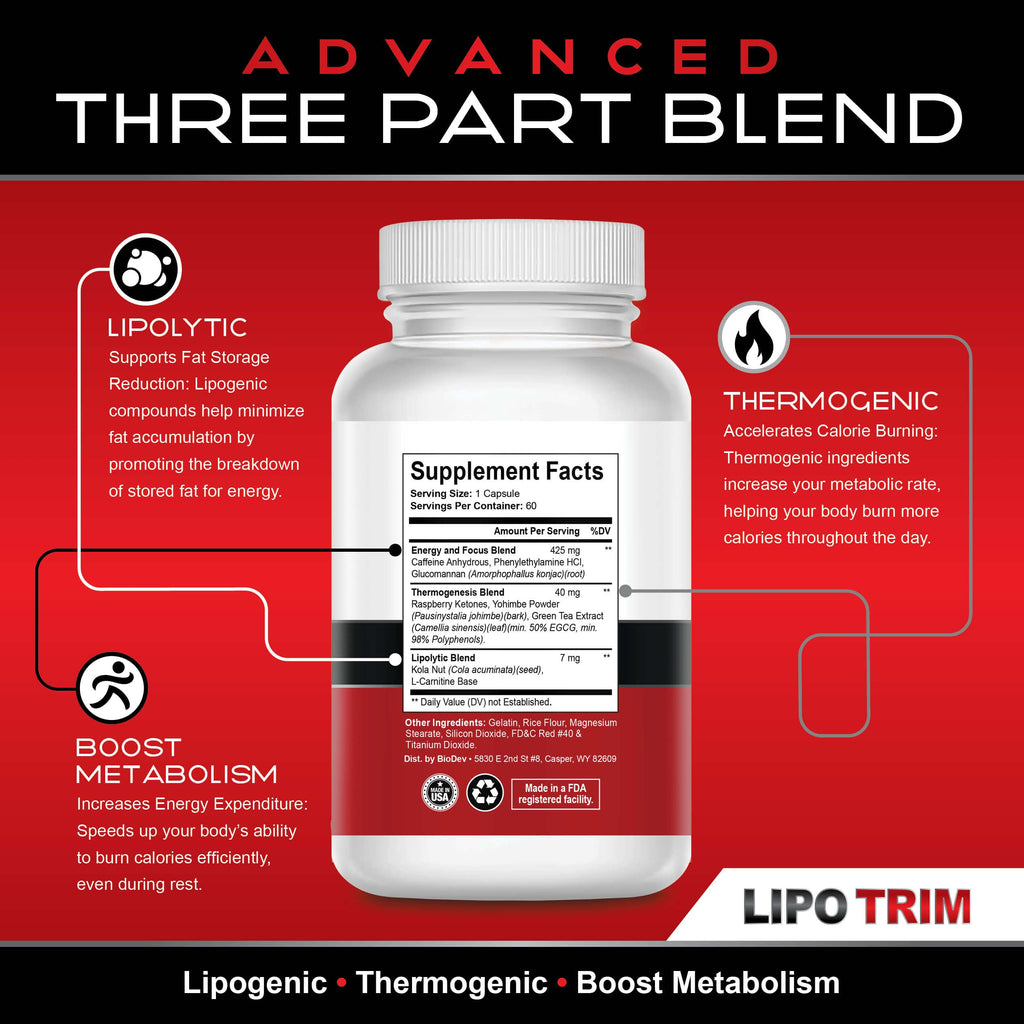 Lipo Trim - Advanced Lipogenic Thermogenic Diet Pills – Boost Energy, Focus, and Fat Loss – 60 Capsules