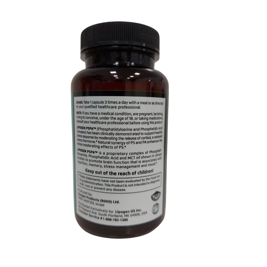 Lipogen PSPA Stress Relief Supplement and Cortisol Manager | Keeps You Calm and Relaxed | Support Immune System | Phosphatidylserine, Phosphatidic Acid: 90 softgels, 30 Days Supply