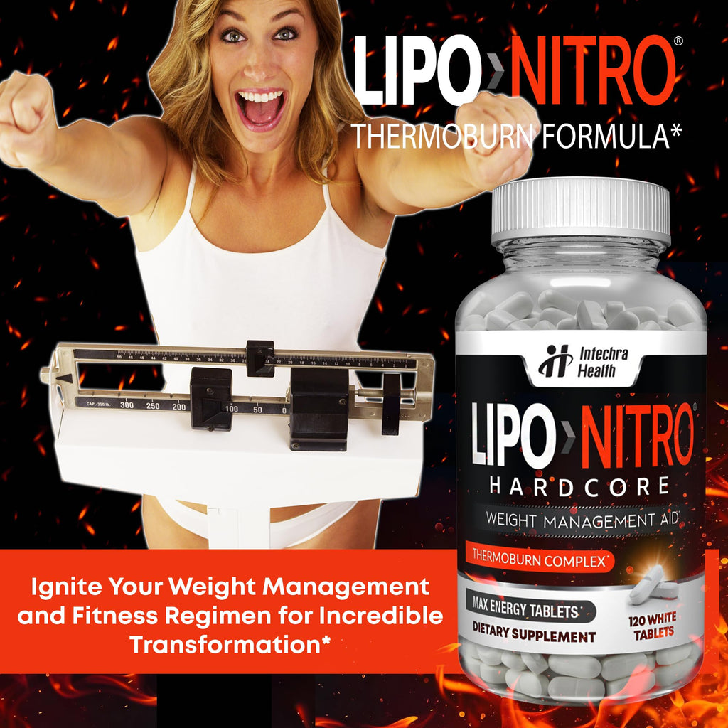 LipoNitro Thermo-Burn Diet Pills with Nitro Energy – 120 White Tablets | Made in USA