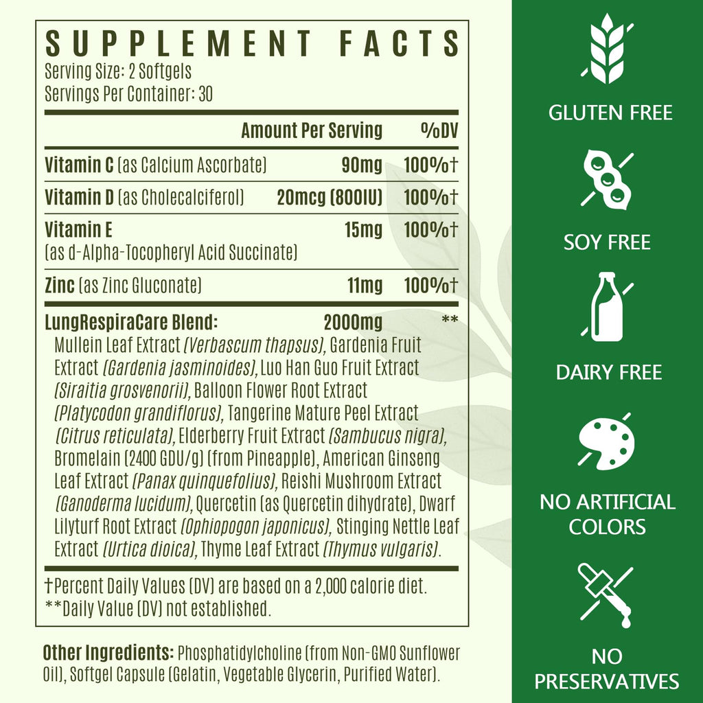 Liposomal Lung Cleansemax Supplement – Mullein Leaf & Elderberry, Quercetin + 13 Herbs & Vitamins | 120 Capsules