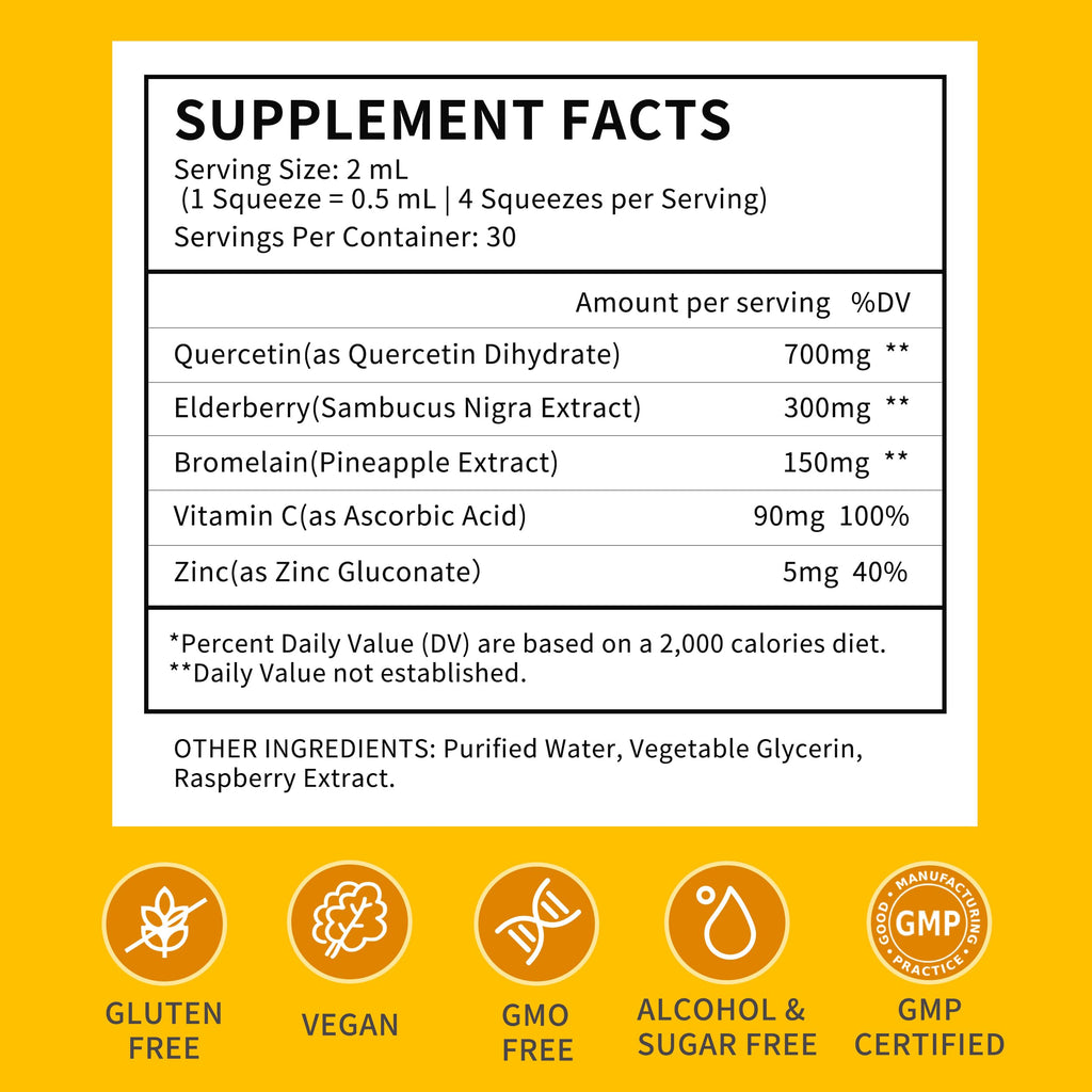Liposomal Quercetin with Bromelain Liquid Drops – 700mg Quercetin + Bromelain for Immune, Heart & Antioxidant Support